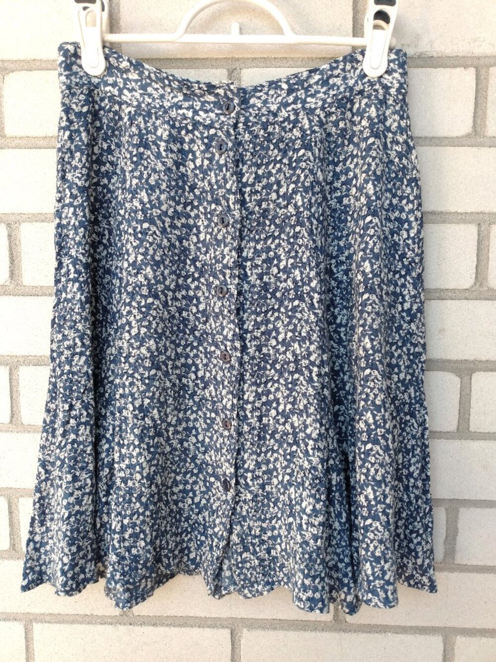 Vintage Boho Skirt Size 5 Dusty Blue Prairie Floral Broomstick Peasant 80s 90s